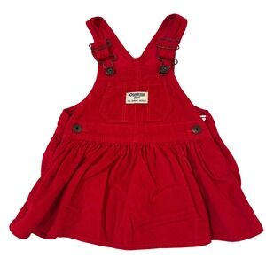 OshKosh B'gosh Jumper Dress Kids Baby 12M Red Corduroy Vestbak Overall Play